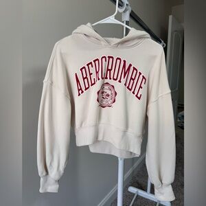 Abercrombie & Fitch Beige crop Hoodie with Red Logo
